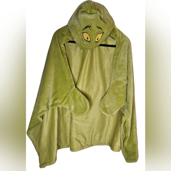 Dr. Seuss The Grinch Hooded Throw Blanket w/ Hand Pockets Soft Plush 30x50" - Picture 2 of 7